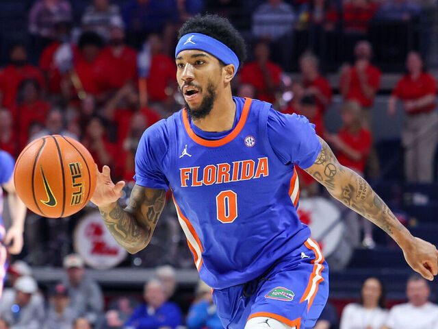 OXFORD, MISSISSIPPI - FEBRUARY 21: Boogie Fland #0 of the Florida Gators drives to the basket against the Ole Miss Rebels during the first half at The Pavilion at Ole Miss on February 21, 2026 in Oxford, Mississippi.