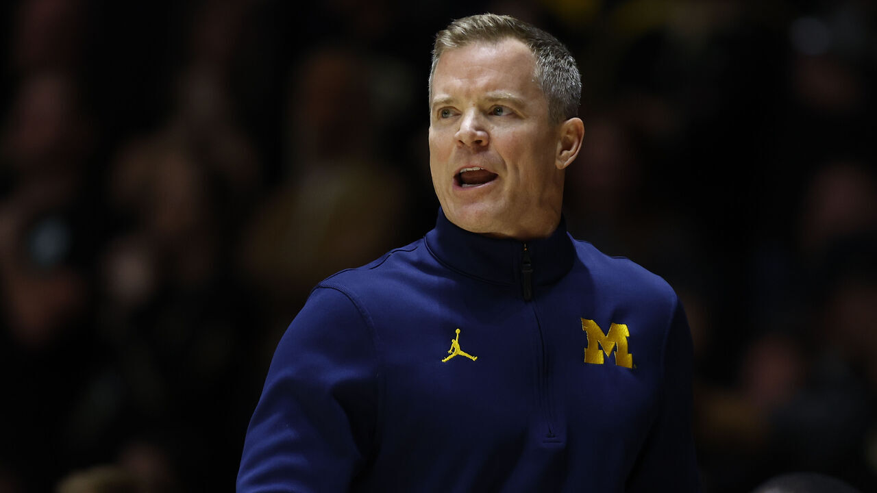 WEST LAFAYETTE, IN - FEBRUARY 17: Michigan Wolverines head coach Dusty May during a men's college basketball game between the Michigan Wolverines and the Purdue Boilermakers on February 17, 2026 at Mackey Arena in West Lafayette, IN.