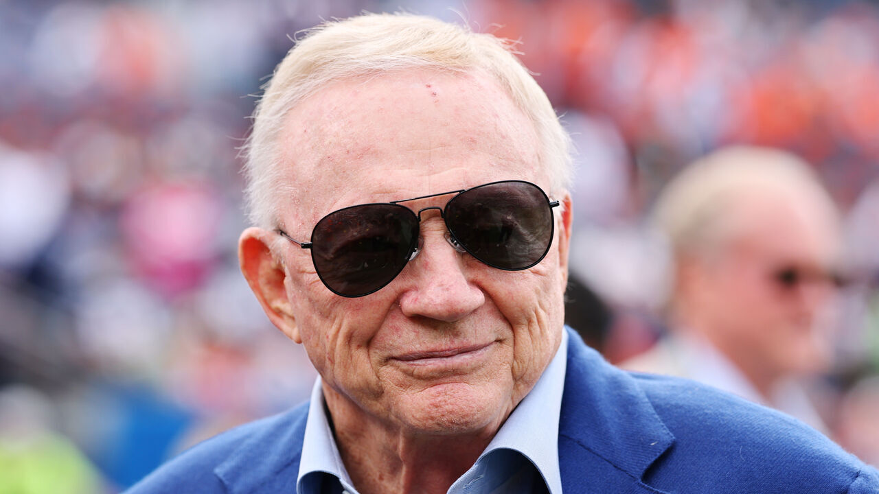 DENVER, COLORADO - OCTOBER 26: Dallas Cowboys owner Jerry Jones looks on a game against the Denver Broncos at Empower Field At Mile High on October 26, 2025 in Denver, Colorado.