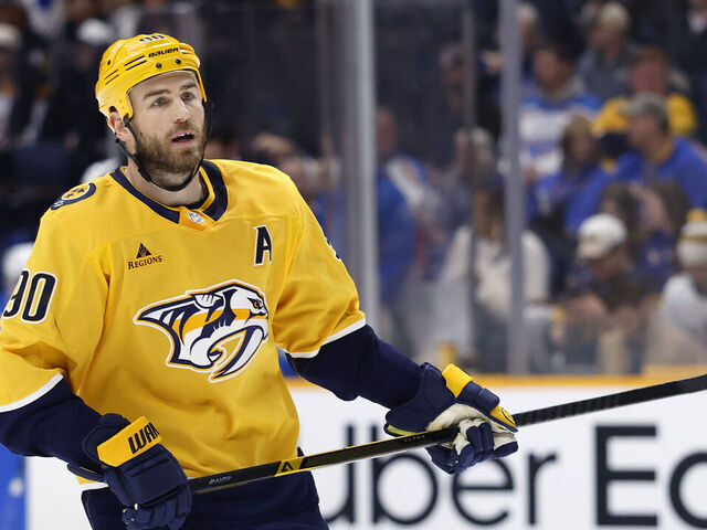 NASHVILLE, TENNESSEE - FEBRUARY 02: Ryan O'Reilly #90 of the Nashville Predators looks on during the first period of the game against the St. Louis Blues at Bridgestone Arena on February 02, 2026 in Nashville, Tennessee.