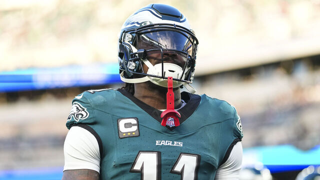 PHILADELPHIA, PA - JANUARY 11: A.J. Brown #11 of the Philadelphia Eagles warms up prior to an NFL wild card playoff football game against the San Francisco 49ers at Lincoln Financial Field on January 11, 2026 in Philadelphia, Pennsylvania.