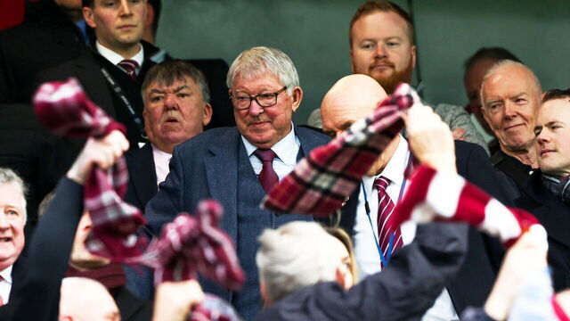 EDINBURGH, SCOTLAND - FEBRAURY 28: Sir Alex Ferguson watches on during a William Hill Premiership match between Heart of Midlothian and Aberdeen at Tynecastle park, on February 28, 2026, in Edinburgh, Scotland.