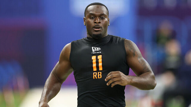 INDIANAPOLIS, INDIANA - FEBRUARY 28: Jeremiyah Love of the Notre Dame Fighting Irish during the 2026 NFL Scouting Combine at Lucas Oil Stadium on February 28, 2026 in Indianapolis, Indiana.