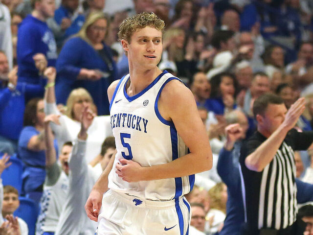 LEXINGTON, KY - FEBRUARY 28: Guard Collin Chandler (5) of the Kentucky Wildcats in a game between the Vanderbilt Commodores and the Kentucky Wildcats on February 28, 2026, at Rupp Arena in Lexington, KY.