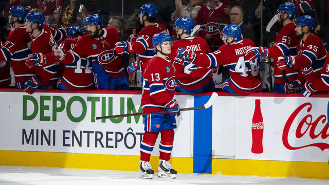 MONTREAL, CANADA- FEBRUARY 28: Cole Caufield #13 of the Montreal Canadiens celebrates after scoring a goal during the first period of the NHL regular season game between the Montreal Canadiens and the Washington Capitals at the Bell Centre on February 28, 2026 in Montreal, Quebec, Canada.