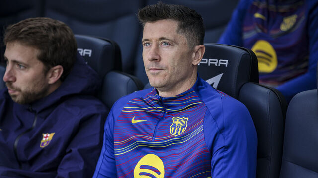 Robert Lewandowski of FC Barcelona participates in the La Liga EA Sports 2025/26 match between FC Barcelona and Villarreal CF at Spotify Camp Nou Stadium in Barcelona, Spain, on February 2026.