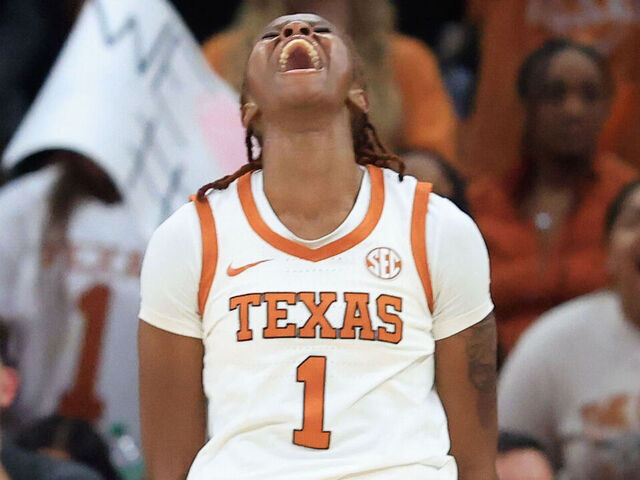 AUSTIN, TX - FEBRUARY 26: Texas Longhorns guard Bryanna Preston (1) reacts after making a basket and getting fouled against the Georgia Bulldogs during the game on February 26, 2026, at the Moody Center in Austin, TX.