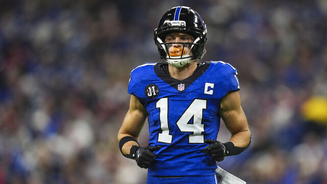 INDIANAPOLIS, IN - DECEMBER 22: Alec Pierce #14 of the Indianapolis Colts looks on from the field during an NFL football game against the San Francisco 49ers at Lucas Oil Stadium on December 22, 2025 in Indianapolis, Indiana.
