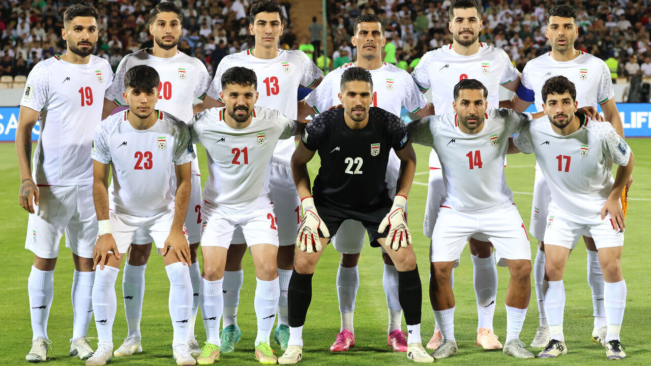 Iran's players pose for a team picture ahead of the FIFA World Cup 2026 Asia zone qualifiers group A football match between Iran and the North Korea at the Azadi Sports Complex in Tehran on June 10, 2025.