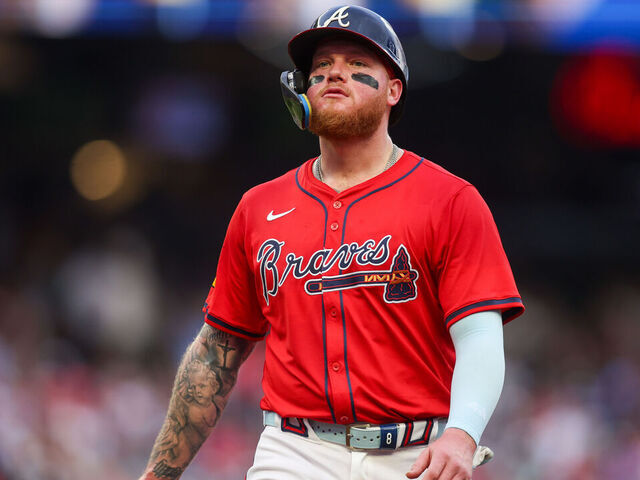 ATLANTA, GEORGIA - JUNE 13: Alex Verdugo #8 of the Atlanta Braves in action against the Colorado Rockies in the third inning at Truist Park on June 13, 2025 in Atlanta, Georgia.