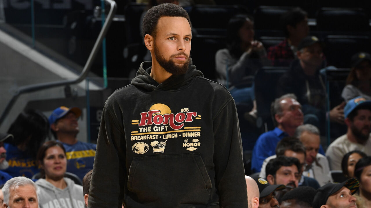 SAN FRANCISCO, CA - FEBRUARY 3: Stephen Curry #30 of the Golden State Warriors looks on during the game against the Philadelphia 76ers on February 3, 2026 at Chase Center in San Francisco, California. NOTE TO USER: User expressly acknowledges and agrees that, by downloading and or using this photograph, user is consenting to the terms and conditions of Getty Images License Agreement. Mandatory Copyright Notice: Copyright 2026 NBAE