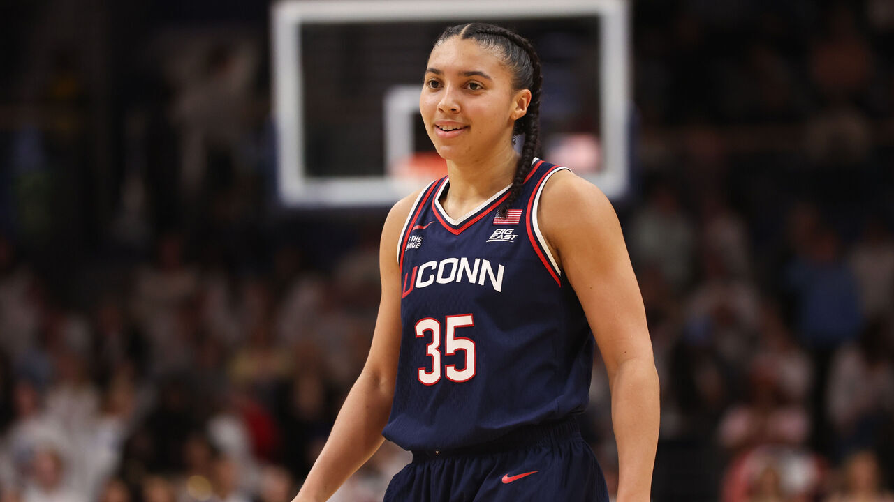 VILLANOVA, PENNSYLVANIA - FEBRUARY 18: Azzi Fudd #35 of the UConn Huskies looks on against the Villanova Wildcats at Finneran Pavilion on February 18, 2026 in Villanova, Pennsylvania.