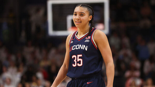 VILLANOVA, PENNSYLVANIA - FEBRUARY 18: Azzi Fudd #35 of the UConn Huskies looks on against the Villanova Wildcats at Finneran Pavilion on February 18, 2026 in Villanova, Pennsylvania.