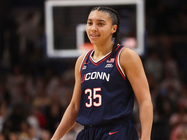 VILLANOVA, PENNSYLVANIA - FEBRUARY 18: Azzi Fudd #35 of the UConn Huskies looks on against the Villanova Wildcats at Finneran Pavilion on February 18, 2026 in Villanova, Pennsylvania.