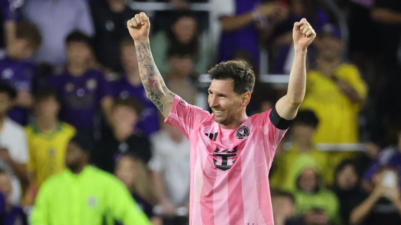 ORLANDO, FLORIDA - MARCH 01: Lionel Messi #10 of Inter Miami CF celebrates after scoring the team's fourth goal during the MLS match between Orlando City SC and Inter Miami CF at Inter&Co Stadium on March 01, 2026 in Orlando, Florida.