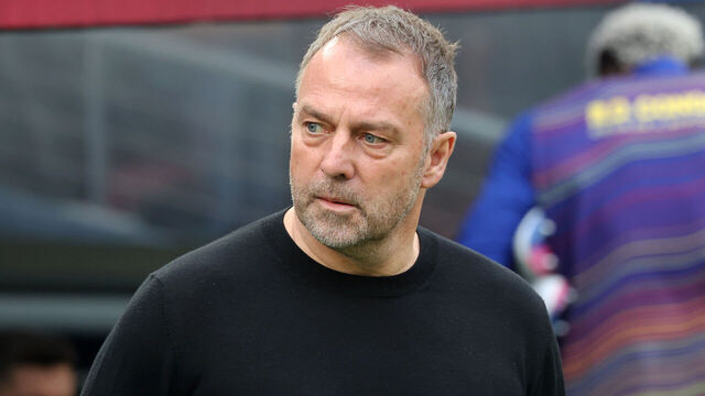 Hansi Flick coaches during the match between FC Barcelona and Villarreal CF, corresponding to week 26 of LaLiga EA Sports, at the Spotify Camp Nou in Barcelona, Spain, on February 28, 2026.