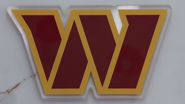 MINNEAPOLIS, MINNESOTA - SEPTEMBER 14: A detail view of the Washington Commanders logo on September 14, 2025 in Minneapolis, Minnesota.