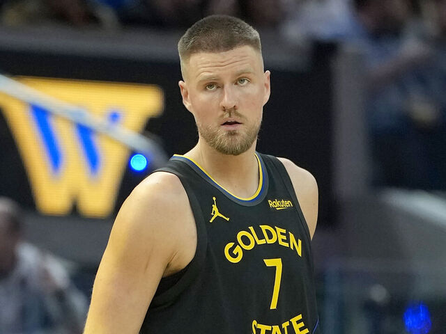 SAN FRANCISCO, CALIFORNIA - FEBRUARY 19: Kristaps Porzingis #7 of the Golden State Warriors looks on against the Boston Celtics in the second half of an NBA basketball game at Chase Center on February 19, 2026 in San Francisco, California.