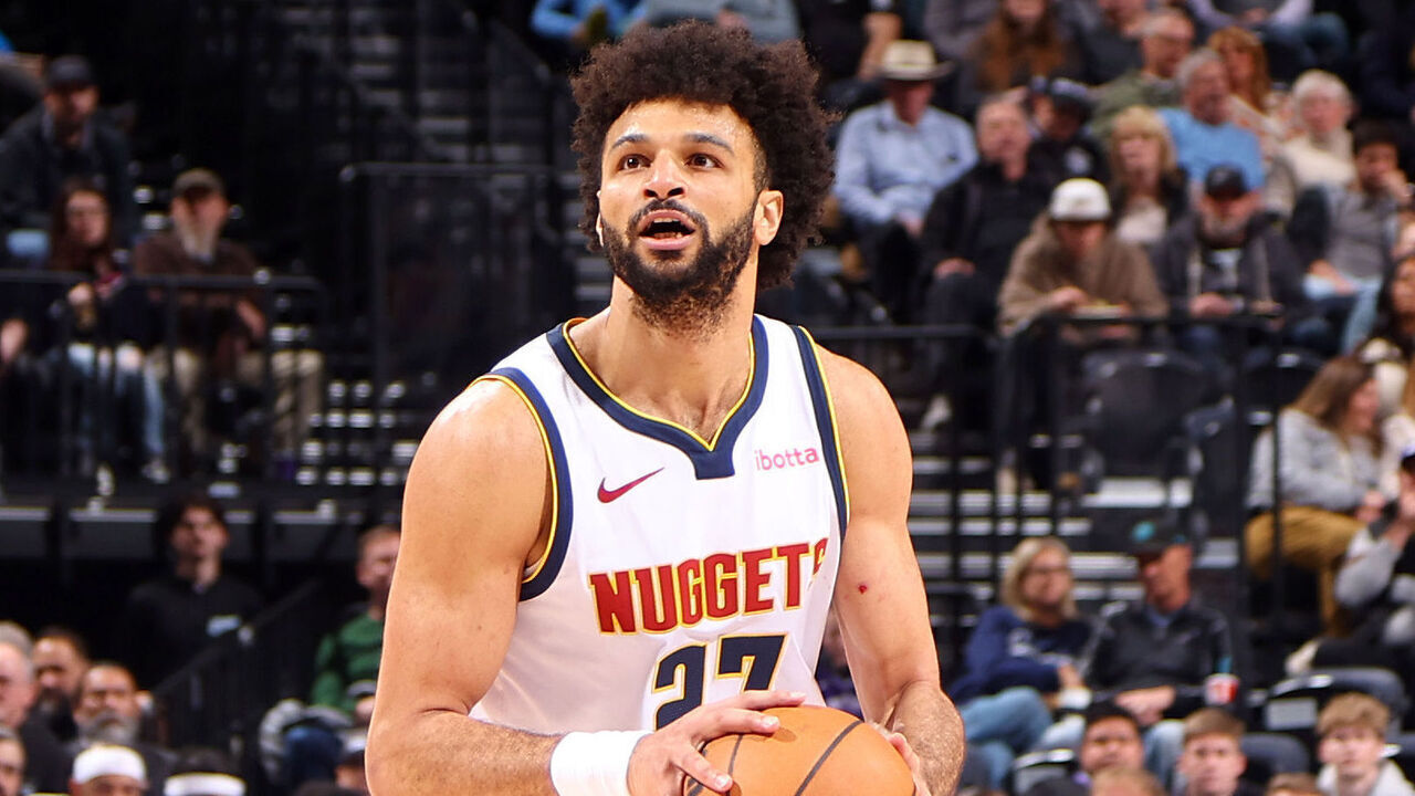 SALT LAKE CITY, UT - MARCH 2: Jamal Murray #27 of the Denver Nuggets shoots a three point basket during the game against the Utah Jazz on March 2, 2026 at Delta Center in Salt Lake City, Utah. Mandatory Copyright Notice: Copyright 2026 NBAE