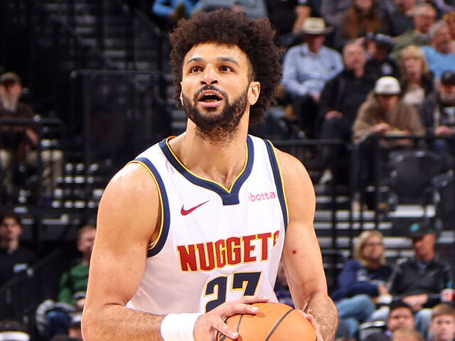 SALT LAKE CITY, UT - MARCH 2: Jamal Murray #27 of the Denver Nuggets shoots a three point basket during the game against the Utah Jazz on March 2, 2026 at Delta Center in Salt Lake City, Utah. Mandatory Copyright Notice: Copyright 2026 NBAE
