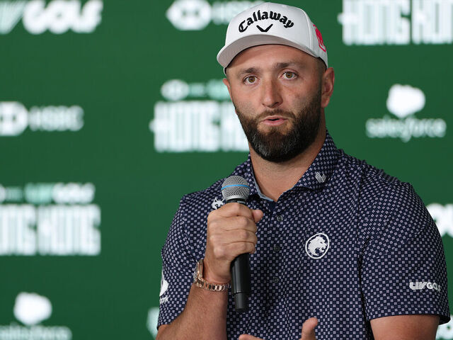 HONG KONG, CHINA - MARCH 03: Jon Rahm of Legion XIII speaks to the media during a press conference ahead of LIV Golf Hong Kong at Hong Kong Golf Club on March 03, 2026 in Hong Kong, China.