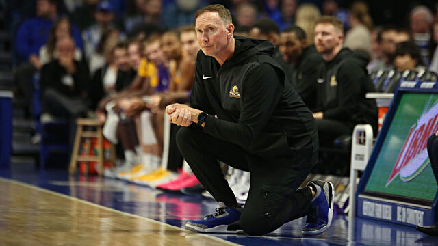 LEXINGTON, KY - NOVEMBER 26: Tennessee Tech Golden Eagles Head coach John Pelphrey in a game between the Tennessee Tech Golden Eagles and the Kentucky Wildcats on November 26, 2025, at Rupp Arena in Lexington, KY.