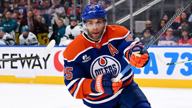 EDMONTON, CANADA - JANUARY 29: Darnell Nurse #25 of the Edmonton Oilers skates during the second period of the game against the San Jose Sharks at Rogers Place on January 29, 2026, in Edmonton, Alberta, Canada.
