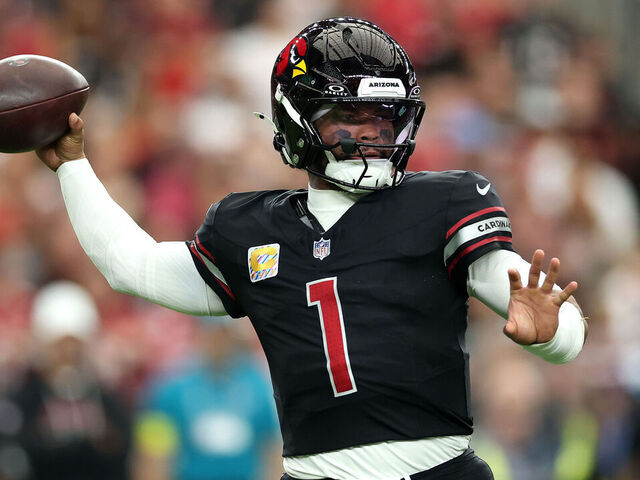 GLENDALE, ARIZONA - OCTOBER 05: Kyler Murray #1 of the Arizona Cardinals in action against the Tennessee Titans at State Farm Stadium on October 05, 2025 in Glendale, Arizona.