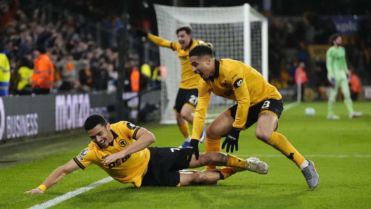 Wolverhampton Wanderers' Andre celebrates scoring their side's second goal of the game during the Premier League match at Molineux, Wolverhampton. Picture date: Tuesday March 3, 2026.