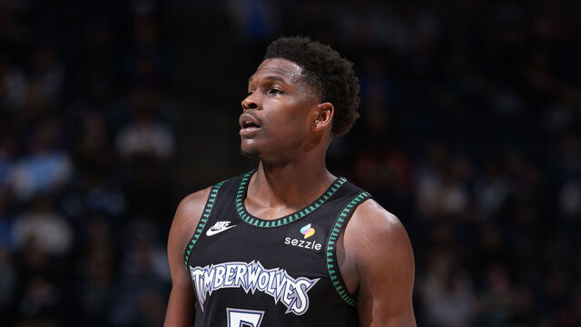 MINNEAPOLIS, MN - MARCH 3: Anthony Edwards #5 of the Minnesota Timberwolves looks on during the game against the Memphis Grizzlies on March 3, 2026 at Target Center in Minneapolis, Minnesota. Mandatory Copyright Notice: Copyright 2026 NBAE