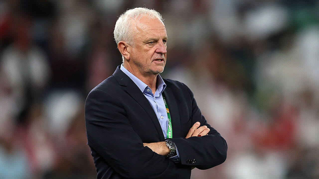 AL RAYYAN, QATAR - DECEMBER 12: Graham Arnold, Head Coach of Iraq, looks on during the FIFA Arab Cup 2025 Quarter Final match between Jordan and Iraq at Education City Stadium on December 12, 2025 in Al Rayyan, Qatar.