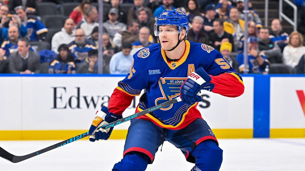 ST. LOUIS, MO - JANUARY 29: St. Louis Blues defenseman Colton Parayko (55) during a game where the St. Louis Blues hosted the Florida Panthers on Thursday January 29, 2026, at the Enterprise Center in St. Louis MO