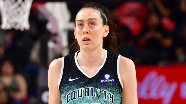PHOENIX, AZ - SEPTEMBER 19: Breanna Stewart #30 of the New York Liberty looks on during Game Three Round One of the 2025 WNBA Playoffs against the Phoenix Mercury on September 19, 2025 at PHX Arena in Phoenix, Arizona. Mandatory Copyright Notice: Copyright 2025 NBAE