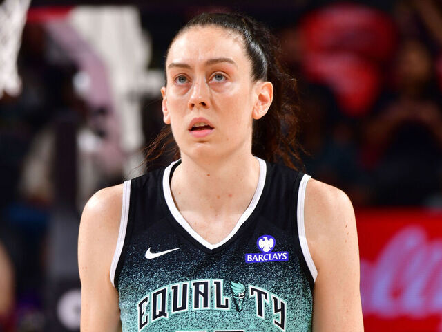 PHOENIX, AZ - SEPTEMBER 19: Breanna Stewart #30 of the New York Liberty looks on during Game Three Round One of the 2025 WNBA Playoffs against the Phoenix Mercury on September 19, 2025 at PHX Arena in Phoenix, Arizona. Mandatory Copyright Notice: Copyright 2025 NBAE
