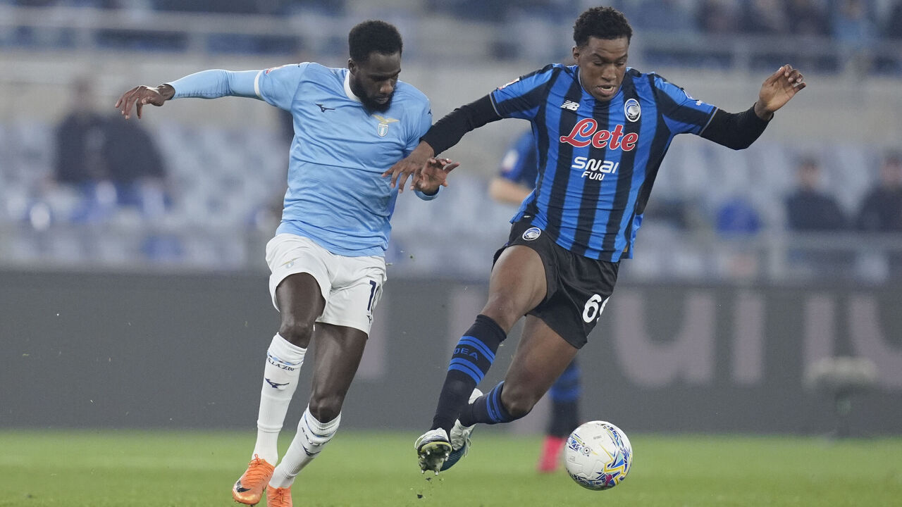 Rome, Italy - March 4: Boulaye Dia of SS Lazio and Honest Ahanor of Atalanta BC battle for the ball during the Coppa Italia semifinal match between SS Lazio and Atalanta BC at Olimpico Stadium on March 4, 2026 in Rome, Italy.
