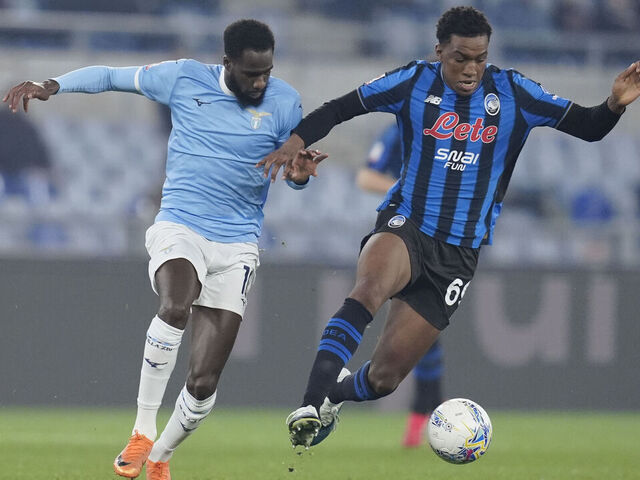 Rome, Italy - March 4: Boulaye Dia of SS Lazio and Honest Ahanor of Atalanta BC battle for the ball during the Coppa Italia semifinal match between SS Lazio and Atalanta BC at Olimpico Stadium on March 4, 2026 in Rome, Italy.