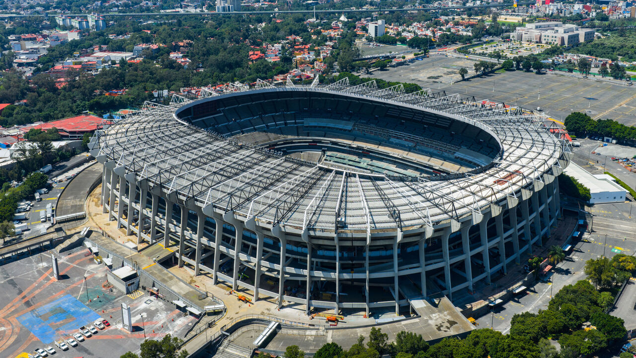 MEXICO CITY, MEXICO - SEPTEMBER 21: Aerial view of Azteca Stadium on September 21, 2025 in Mexico City, Mexico. Azteca Stadium (now known as Banorte Stadium) will host world cup games for the third time in its history after being part of the 1970 and 1986 FIFA World Cups.