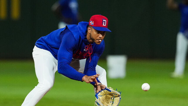 SANTO DOMINGO, DOMINICAN REPUBLIC - MARCH 02: Jeremy Peña #1 of Team Dominican Republic fields a ball during the 2026 World Baseball Classic workout day at Estadio Quisqueya Juan Marichal on Monday, March 2, 2026 in Santo Domingo, Dominican Republic.