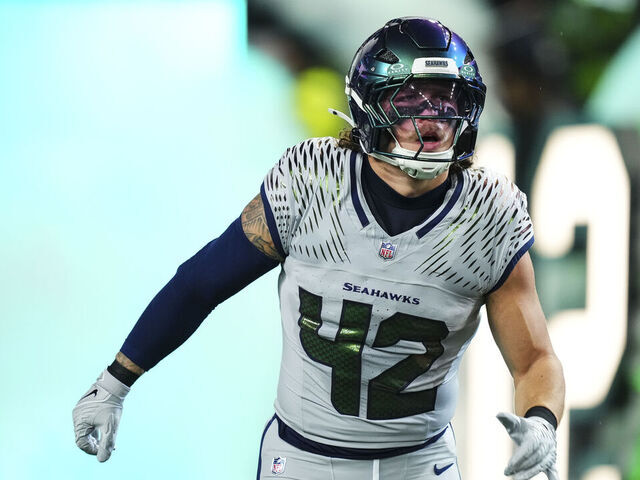 SEATTLE, WA - DECEMBER 18: Drake Thomas #42 of the Seattle Seahawks runs out of the tunnel prior to an NFL football game against the Los Angeles Rams at Lumen Field on December 18, 2025 in Seattle, Washington.