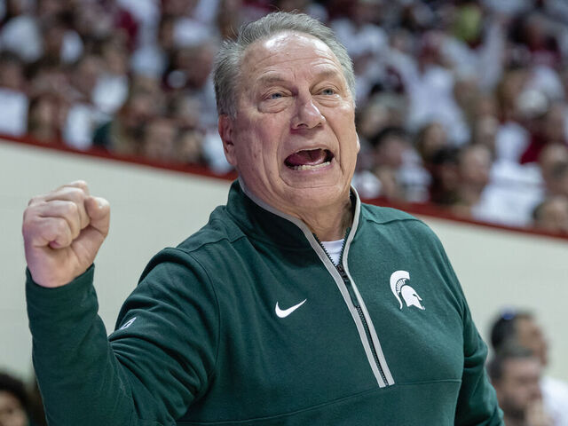 BLOOMINGTON, INDIANA - MARCH 1: Head coach Tom Izzo of the Michigan State Spartans coaches during the second half against the Indiana Hoosiers at Simon Skjodt Assembly Hall on March 1, 2026 in Bloomington, Indiana.