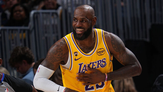 DENVER, CO - MARCH 5: LeBron James #23 of the Los Angeles Lakers smiles during the game against the Denver Nuggets on March 5, 2026 at Ball Arena in Denver, Colorado. NOTE TO USER: User expressly acknowledges and agrees that, by downloading and/or using this Photograph, user is consenting to the terms and conditions of the Getty Images License Agreement. Mandatory Copyright Notice: Copyright 2026 NBAE
