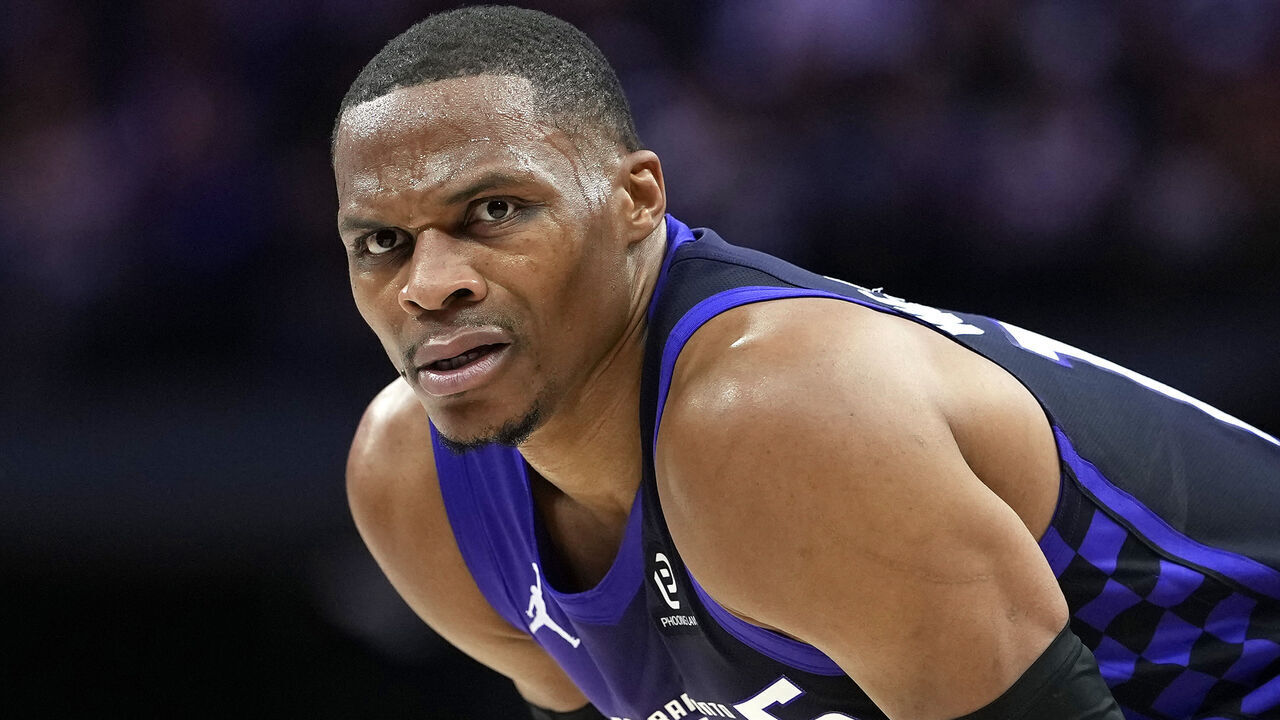 SACRAMENTO, CALIFORNIA - MARCH 03: Russell Westbrook #18 of the Sacramento Kings looks on against the Phoenix Suns in the second half of an NBA basketball game at Golden 1 Center on March 03, 2026 in Sacramento, California.