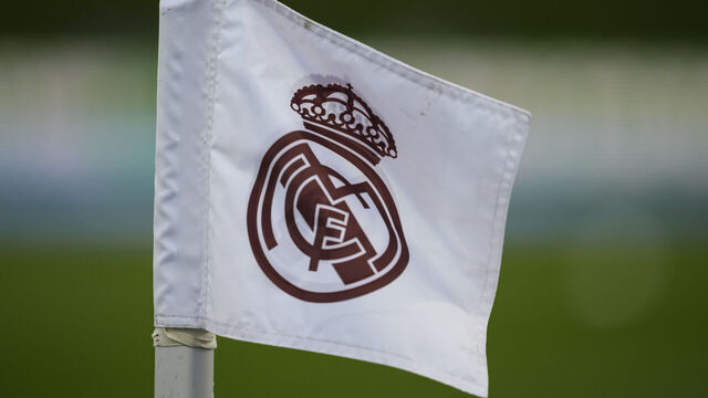 VALDEBEBAS, SPAIN - FEBRUARY 18: Detail of the corner flag of Real Madrid CF during the UEFA Women's Champions League 2025/26 KO play-offs Second Leg match between Real Madrid C.F. and Paris FC at Alfredo Di Stefano on February 18, 2026 in Madrid, Spain.