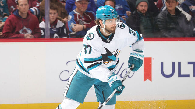 DENVER, COLORADO - FEBRUARY 04: Timothy Liljegren #37 of the San Jose Sharks skates against the Colorado Avalanche at Ball Arena on February 04, 2026 in Denver, Colorado.