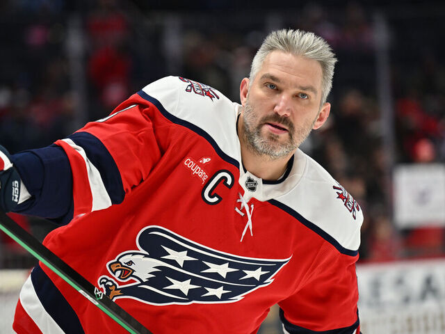WASHINGTON, D.C. - MARCH 03: Alex Ovechkin #8 of the Washington Capitals warms up before a game against the Utah Mammoth on March 03, 2026 at Capital One Arena in Washington, D.C.