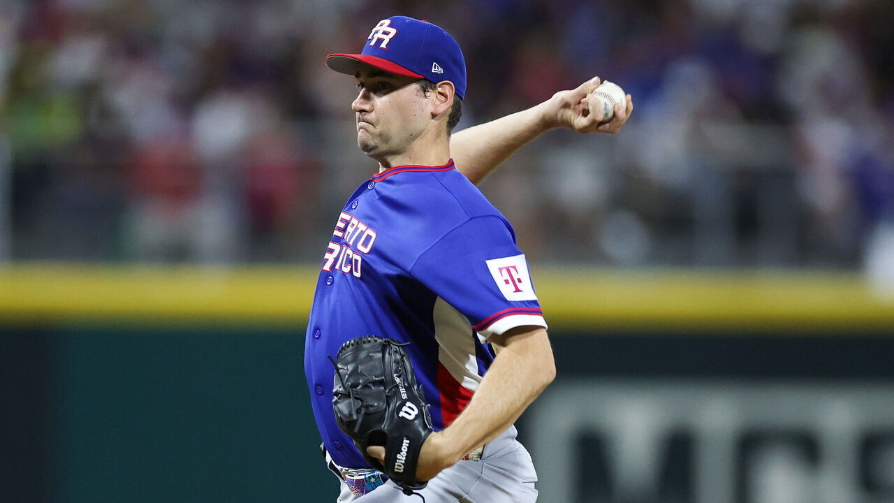 SAN JUAN, PUERTO RICO - MARCH 06: Seth Lugo #67 of Team Puerto Rico pitches against Team Colombia during the first inning at Hiram Bithorn Stadium on March 06, 2026 in San Juan, Puerto Rico.