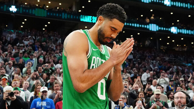 BOSTON, MA - MARCH 6: Jayson Tatum #0 of the Boston Celtics looks on before the game against the Dallas Mavericks on March 6, 2026 at TD Garden in Boston, Massachusetts. NOTE TO USER: User expressly acknowledges and agrees that, by downloading and/or using this Photograph, user is consenting to the terms and conditions of the Getty Images License Agreement. Mandatory Copyright Notice: Copyright 2026 NBAE