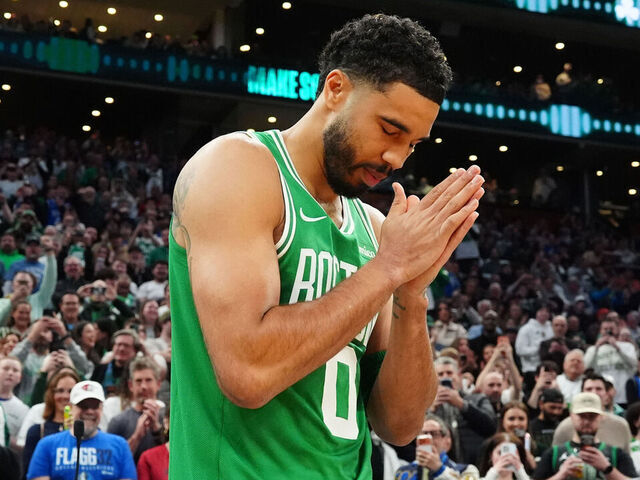 BOSTON, MA - MARCH 6: Jayson Tatum #0 of the Boston Celtics looks on before the game against the Dallas Mavericks on March 6, 2026 at TD Garden in Boston, Massachusetts. NOTE TO USER: User expressly acknowledges and agrees that, by downloading and/or using this Photograph, user is consenting to the terms and conditions of the Getty Images License Agreement. Mandatory Copyright Notice: Copyright 2026 NBAE