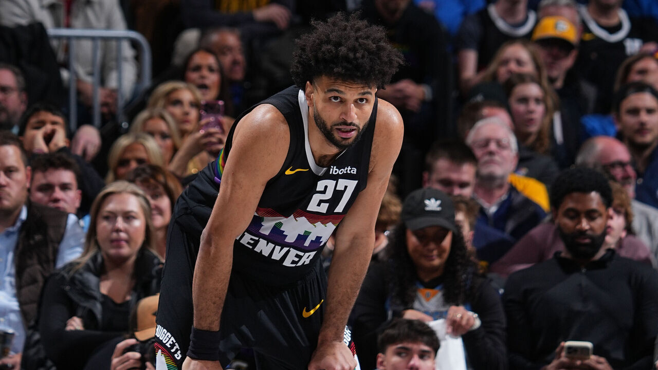 DENVER, CO - MARCH 6: Jamal Murray #27 of the Denver Nuggets looks on during the game against the New York Knicks on March 6, 2026 at Ball Arena in Denver, Colorado. NOTE TO USER: User expressly acknowledges and agrees that, by downloading and/or using this Photograph, user is consenting to the terms and conditions of the Getty Images License Agreement. Mandatory Copyright Notice: Copyright 2026 NBAE