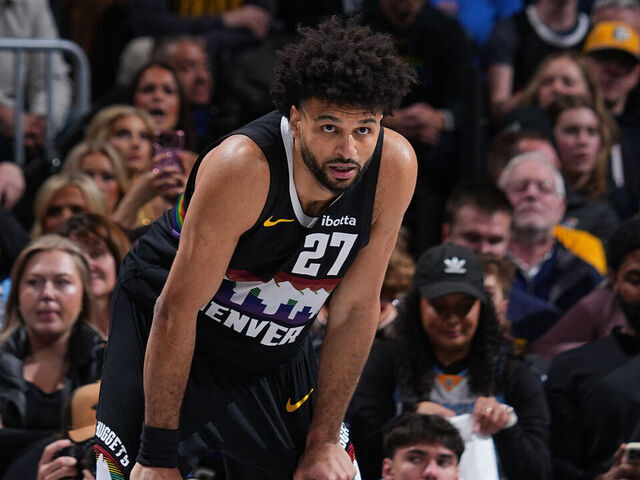 DENVER, CO - MARCH 6: Jamal Murray #27 of the Denver Nuggets looks on during the game against the New York Knicks on March 6, 2026 at Ball Arena in Denver, Colorado. NOTE TO USER: User expressly acknowledges and agrees that, by downloading and/or using this Photograph, user is consenting to the terms and conditions of the Getty Images License Agreement. Mandatory Copyright Notice: Copyright 2026 NBAE